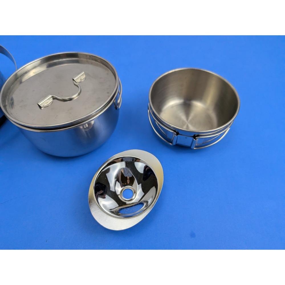 Vtg 3 Piece Camping Cook Set Coleman Peak 1 Stainless Steel Nesting Pots Pans - Picture 4 of 12